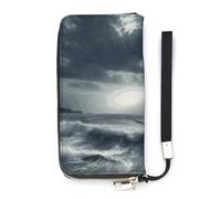 DWTJKMS Stormy Sea Long Wallet Slim PU Leather Wallets for Men Women Minimalist Wallet with Card Slots, white, 20x10.5cm