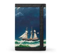 DWTJKMS Stormy Waves Vintage Sailboat Wallet Minimalist Mens Slim Trifold Wallets Modern Fashion Wallets Anti-Theft Wallet Holds Cards And Cash