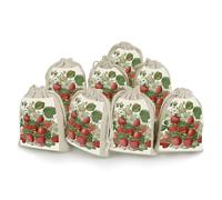DWTJKMS Strawberry Embroidery Gift Pouches 8PCS Portable Small Drawstring Storage Bags Pouches Reusable Cotton Linen Bunches Pocket For Wedding, Travel, Office, Workout (Unisex)