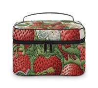 DWTJKMS Strawberry Embroidery Makeup Bag, Cosmetic Organizer Case Large Portable Capacity Make Up Bags Women Travel Toiletry Bags with Handle And Divider