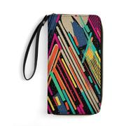DWTJKMS Striped Abstract Colorful Long Wallet Slim PU Leather Wallets for Men Women Minimalist Wallet with Card Slots, white, 19.7x10.5cm