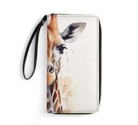 DWTJKMS Stylish Animal Watercolor Giraffe Long Wallet Slim PU Leather Wallets for Men Women Minimalist Wallet with Card Slots, white, 19.7x10.5cm