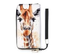 DWTJKMS Stylish Animal Watercolor Giraffe Long Wallet Slim PU Leather Wallets for Men Women Minimalist Wallet with Card Slots, white, 20x10.5cm