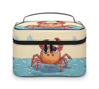 DWTJKMS Summer Cartoon Crab Makeup Bag, Cosmetic Organizer Case Large Portable Capacity Make Up Bags Women Travel Toiletry Bags with Handle And Divider