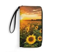 DWTJKMS Sunflower Field Sunset Long Wallet Slim PU Leather Wallets for Men Women Minimalist Wallet with Card Slots, white, 19.7x10.5cm