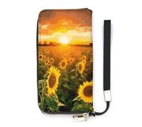 DWTJKMS Sunflower Field Sunset Long Wallet Slim PU Leather Wallets for Men Women Minimalist Wallet with Card Slots, white, 20x10.5cm
