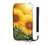 DWTJKMS Sunflower Flowers Long Wallet Slim PU Leather Wallets for Men Women Minimalist Wallet with Card Slots, white, 20x10.5cm