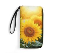 DWTJKMS Sunflower Flowers Long Wallet Slim PU Leather Wallets for Men Women Minimalist Wallet with Card Slots, white, 19.7x10.5cm