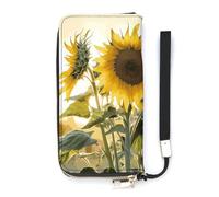 DWTJKMS Sunflowers Long Wallet Slim PU Leather Wallets for Men Women Minimalist Wallet with Card Slots, white, 20x10.5cm