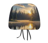 DWTJKMS Sunrise on The Lake Car Seat Headrest Cover 1 PCS Adjustable Reusable, Auto Interior Seat Accessories Cute Vintage Car Headrest Protector Seats Cover,for Most Cars