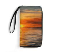 DWTJKMS Sunrise Sailing Boat Long Wallet Slim PU Leather Wallets for Men Women Minimalist Wallet with Card Slots, white, 19.7x10.5cm