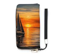 DWTJKMS Sunrise Sailing Boat Long Wallet Slim PU Leather Wallets for Men Women Minimalist Wallet with Card Slots, white, 20x10.5cm