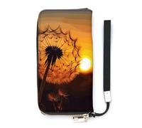 DWTJKMS Sunset Dandelion Long Wallet Slim PU Leather Wallets for Men Women Minimalist Wallet with Card Slots, white, 20x10.5cm