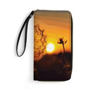 DWTJKMS Sunset Dandelion Long Wallet Slim PU Leather Wallets for Men Women Minimalist Wallet with Card Slots, white, 19.7x10.5cm