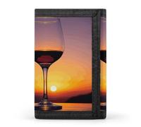 DWTJKMS Sunset Wine Glass Wallet Minimalist Mens Slim Trifold Wallets Modern Fashion Wallets Anti-Theft Wallet Holds Cards And Cash