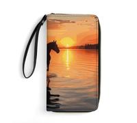 DWTJKMS Sunsets Lake Horses Long Wallet Slim PU Leather Wallets for Men Women Minimalist Wallet with Card Slots, white, 19.7x10.5cm