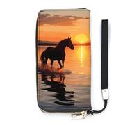 DWTJKMS Sunsets Lake Horses Long Wallet Slim PU Leather Wallets for Men Women Minimalist Wallet with Card Slots, white, 20x10.5cm