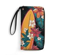 DWTJKMS Surfboard And Flowers Long Wallet Slim PU Leather Wallets for Men Women Minimalist Wallet with Card Slots, white, 19.7x10.5cm