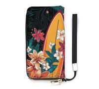 DWTJKMS Surfboard And Flowers Long Wallet Slim PU Leather Wallets for Men Women Minimalist Wallet with Card Slots, white, 20x10.5cm
