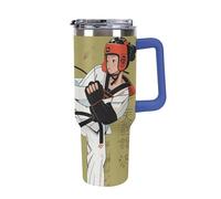 DWTJKMS Taekwondo Design Stainless Steel Tumbler 40 Oz Leak-proof Large Capacity Car Cup with Handle Straw Double Wall Vacuum Insulated Cup Reusable Keeps Cold Or Hot Deep Blue-style