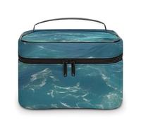 DWTJKMS The Blue Sea Makeup Bag, Cosmetic Organizer Case Large Portable Capacity Make Up Bags Women Travel Toiletry Bags with Handle And Divider
