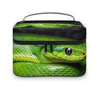 DWTJKMS The Green Snake Makeup Bag, Cosmetic Organizer Case Large Portable Capacity Make Up Bags Women Travel Toiletry Bags with Handle And Divider
