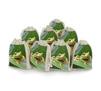 DWTJKMS Tree Frog Baby Gift Pouches 8PCS Portable Small Drawstring Storage Bags Pouches Reusable Cotton Linen Bunches Pocket For Wedding, Travel, Office, Workout (Unisex)