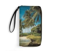 DWTJKMS Tropical Coconut Trees Beach Long Wallet Slim PU Leather Wallets for Men Women Minimalist Wallet with Card Slots, white, 19.7x10.5cm