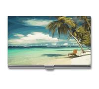 DWTJKMS Tropical Holidays Business Card Holder Aluminum Alloy Card Case Metal Name Card Holder for Men Women Professional Credit Card ID Case for Office Business Unique Gift