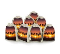 DWTJKMS Tropical Sunset Beach Gift Pouches 8PCS Portable Small Drawstring Storage Bags Pouches Reusable Cotton Linen Bunches Pocket For Wedding, Travel, Office, Workout (Unisex)