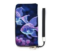 DWTJKMS Two Blue Fish Long Wallet Slim PU Leather Wallets for Men Women Minimalist Wallet with Card Slots, white, 20x10.5cm