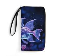 DWTJKMS Two Blue Fish Long Wallet Slim PU Leather Wallets for Men Women Minimalist Wallet with Card Slots, white, 19.7x10.5cm
