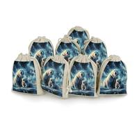 DWTJKMS Two Polar Bears Gift Pouches 8PCS Portable Small Drawstring Storage Bags Pouches Reusable Cotton Linen Bunches Pocket For Wedding, Travel, Office, Workout (Unisex)
