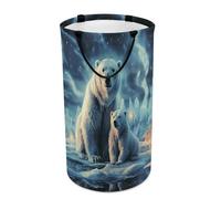 DWTJKMS Two Polar Bears Laundry Basket, Collapsible Dirty Clothes Hamper with Easy Carry Handles, Large Storage Basket for Laundry Room Dorm, Family