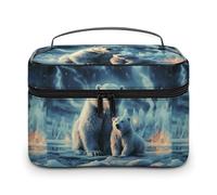 DWTJKMS Two Polar Bears Makeup Bag, Cosmetic Organizer Case Large Portable Capacity Make Up Bags Women Travel Toiletry Bags with Handle And Divider