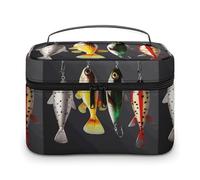 DWTJKMS Various Type of Fishing Baits Makeup Bag, Cosmetic Organizer Case Large Portable Capacity Make Up Bags Women Travel Toiletry Bags with Handle And Divider