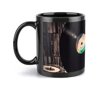 DWTJKMS Vinyl Records Coffee Mugs Large Ceramic Mug with Handle Porcelain Novelty Mug Print Pattern Tea Cup Cute Milk Cup Funny Coffee Cups for Men Women Dishwasher Safe