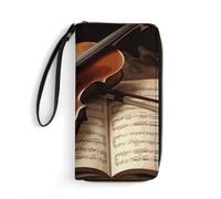 DWTJKMS Violin And Book Long Wallet Slim PU Leather Wallets for Men Women Minimalist Wallet with Card Slots, white, 19.7x10.5cm