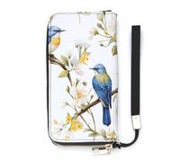 DWTJKMS Watercolor Flowers And Birds Long Wallet Slim PU Leather Wallets for Men Women Minimalist Wallet with Card Slots, white, 20x10.5cm