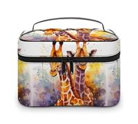 DWTJKMS Watercolor Giraffes Makeup Bag, Cosmetic Organizer Case Large Portable Capacity Make Up Bags Women Travel Toiletry Bags with Handle And Divider