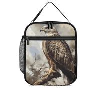 DWTJKMS Watercolor of Hawk Sitting Insulated Lunch Bag, Leakproof Cooler Bag for Men Women, with Handle Reusable Insulated Lunch Box for Office Work Picnic