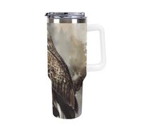 DWTJKMS Watercolor of Hawk Sitting Stainless Steel Tumbler 40 Oz Leak-proof Large Capacity Car Cup with Handle Straw Double Wall Vacuum Insulated Cup Reusable Keeps Cold Or Hot White-style
