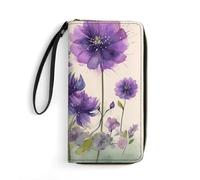 DWTJKMS Watercolor Style Purple Flowers Long Wallet Slim PU Leather Wallets for Men Women Minimalist Wallet with Card Slots, white, 19.7x10.5cm