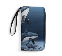 DWTJKMS Whale Family Long Wallet Slim PU Leather Wallets for Men Women Minimalist Wallet with Card Slots, white, 19.7x10.5cm