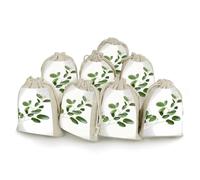 DWTJKMS White Natural Greenery Twig Gift Pouches 8PCS Portable Small Drawstring Storage Bags Pouches Reusable Cotton Linen Bunches Pocket For Wedding, Travel, Office, Workout (Unisex)