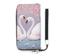 DWTJKMS White Swans with Pink Floral Tree Long Wallet Slim PU Leather Wallets for Men Women Minimalist Wallet with Card Slots, white, 20x10.5cm