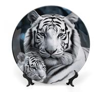DWTJKMS White Tiger Bone China Decorative Plate 10inch Printed Pattern Ceramic Plate Ceramic Plates with Display Stand Dinner Plates Art Crafts Ornaments for Wall Hanging