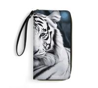 DWTJKMS White Tiger Long Wallet Slim PU Leather Wallets for Men Women Minimalist Wallet with Card Slots, white, 19.7x10.5cm