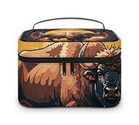 DWTJKMS Wild American Bison Mountains Makeup Bag, Cosmetic Organizer Case Large Portable Capacity Make Up Bags Women Travel Toiletry Bags with Handle And Divider