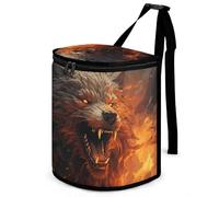DWTJKMS Wild Wolf in The Fire Car Trash Can with Lid Large Capacity Hanging Auto Trash Bin Leak-Proof Waterproof Trash Bin Cars Must Haves Interior Accessories